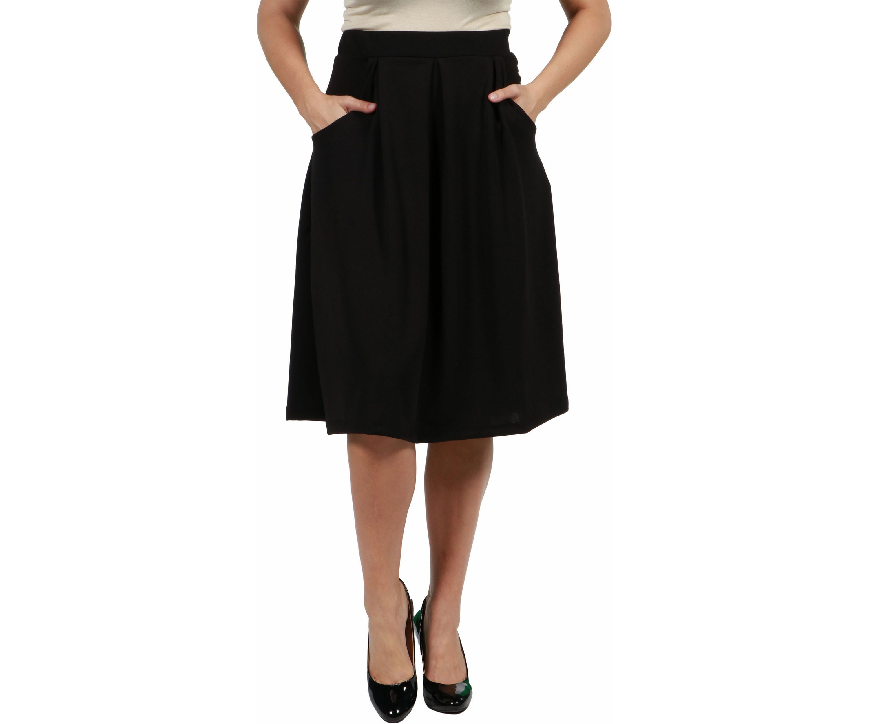 Classic Plus Size Knee Length Black Skirt With Pockets