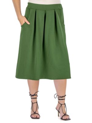 24seven Comfort Apparel Women's Classic Plus Size Knee Length Black Skirt With Pockets, 3X