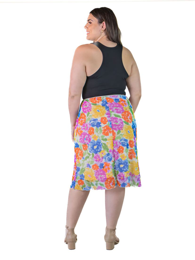 Plus Size Multi Print Elastic Waist Knee Length Skirt