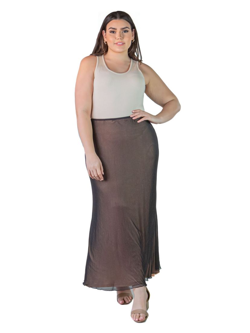 Plus Size Sheer Overlay Elastic Waist Maxi Skirt