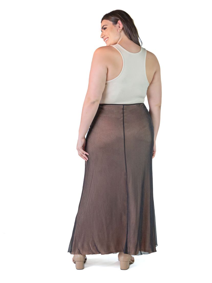 Plus Size Sheer Overlay Elastic Waist Maxi Skirt