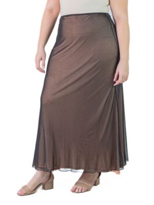 Plus Sheer Overlay Elastic Waist Maxi Skirt