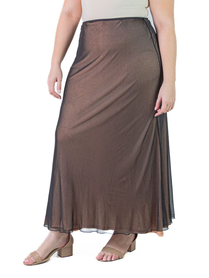 Plus Size Sheer Overlay Elastic Waist Maxi Skirt