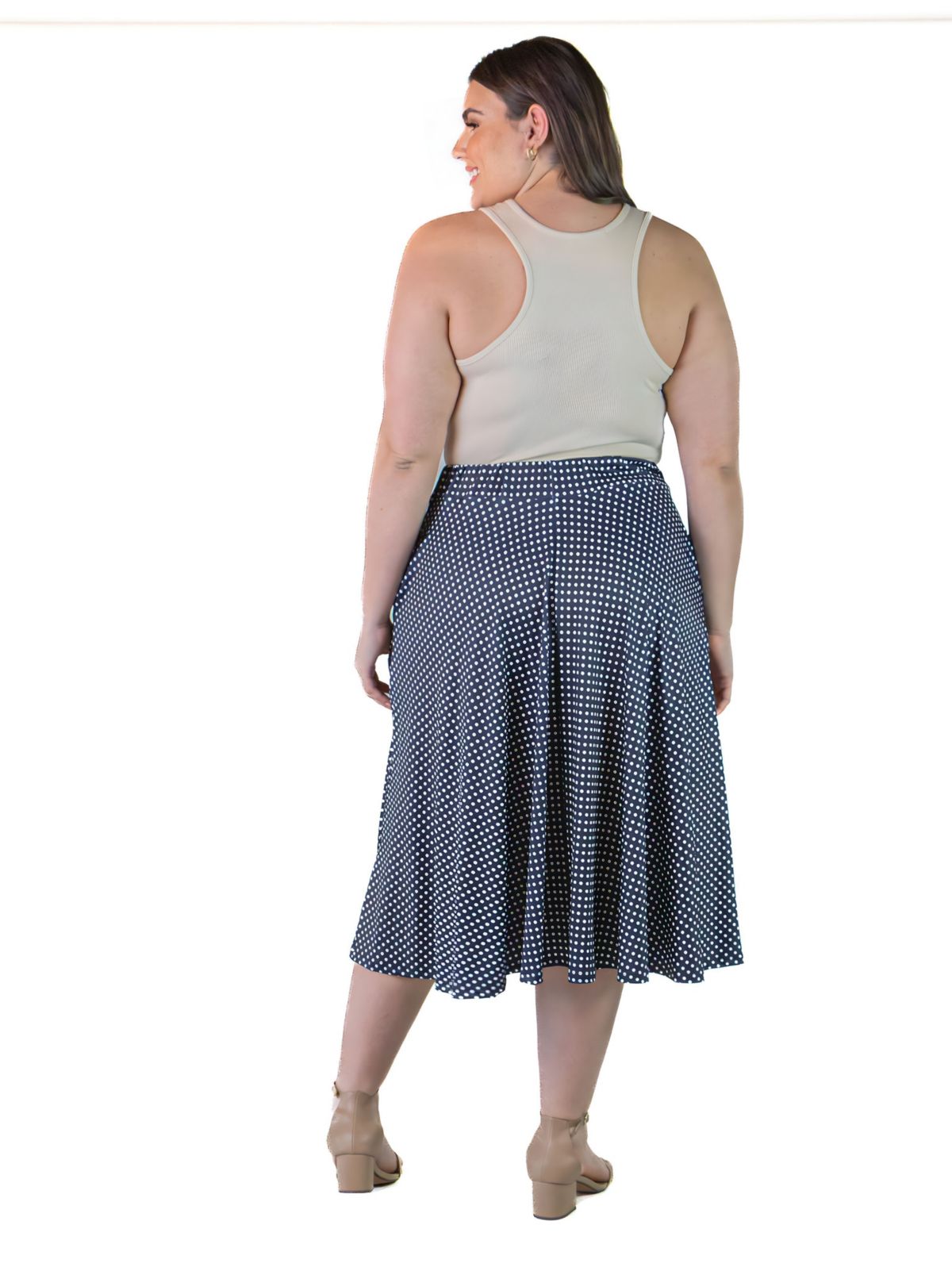 Plus Size Pleated Pocket Midi Skirt with Polka Dots