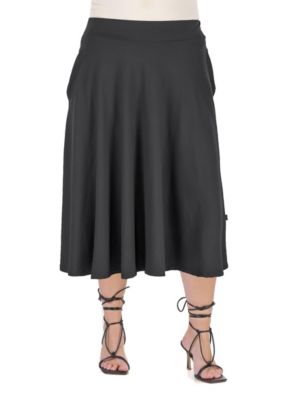 Elastic Waist Pleated Pocket Plus Midi Skirt