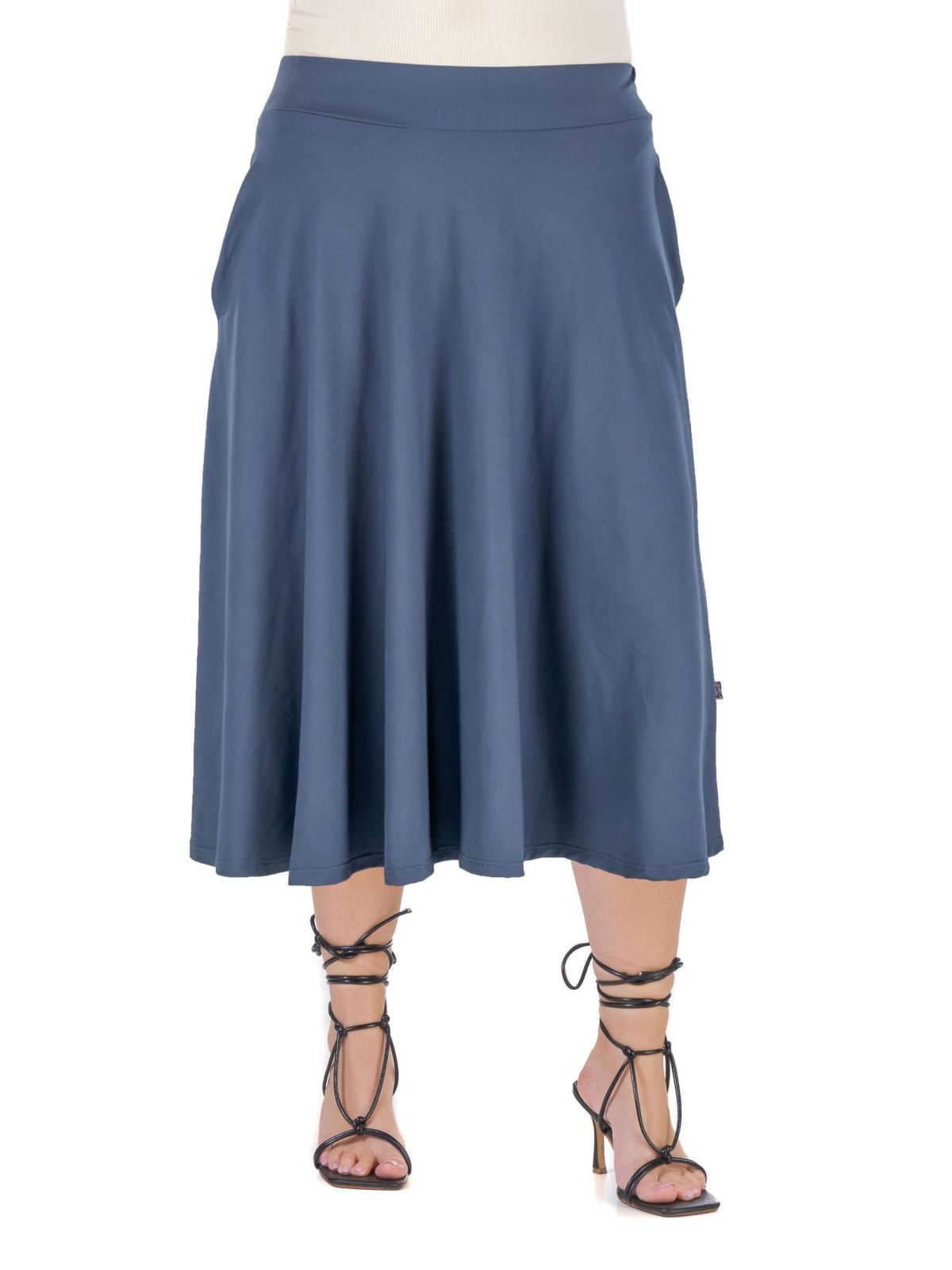 Elastic Waist Pleated Pocket Plus Size Midi Skirt