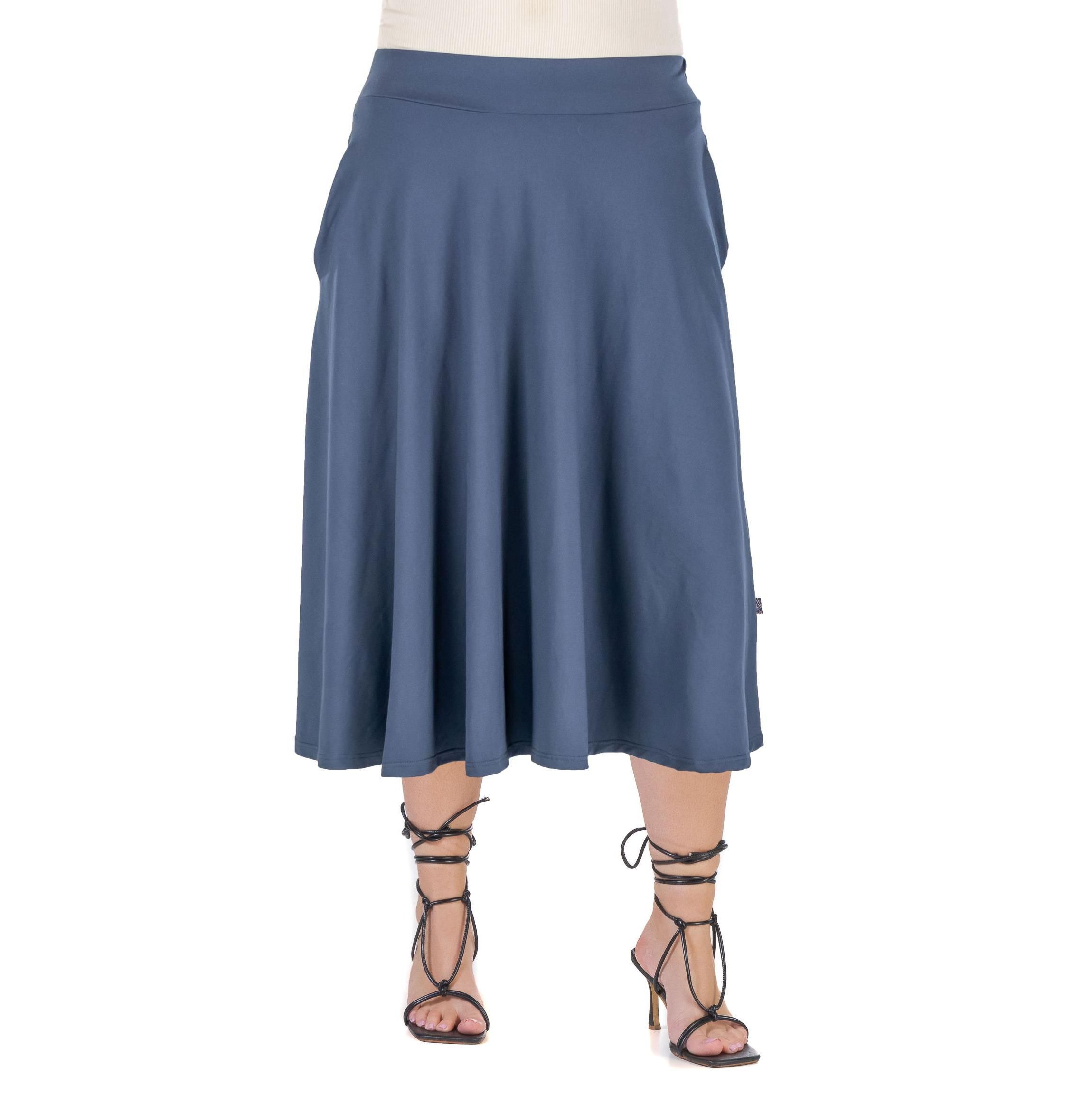 Elastic Waist Pleated Pocket Plus Size Midi Skirt