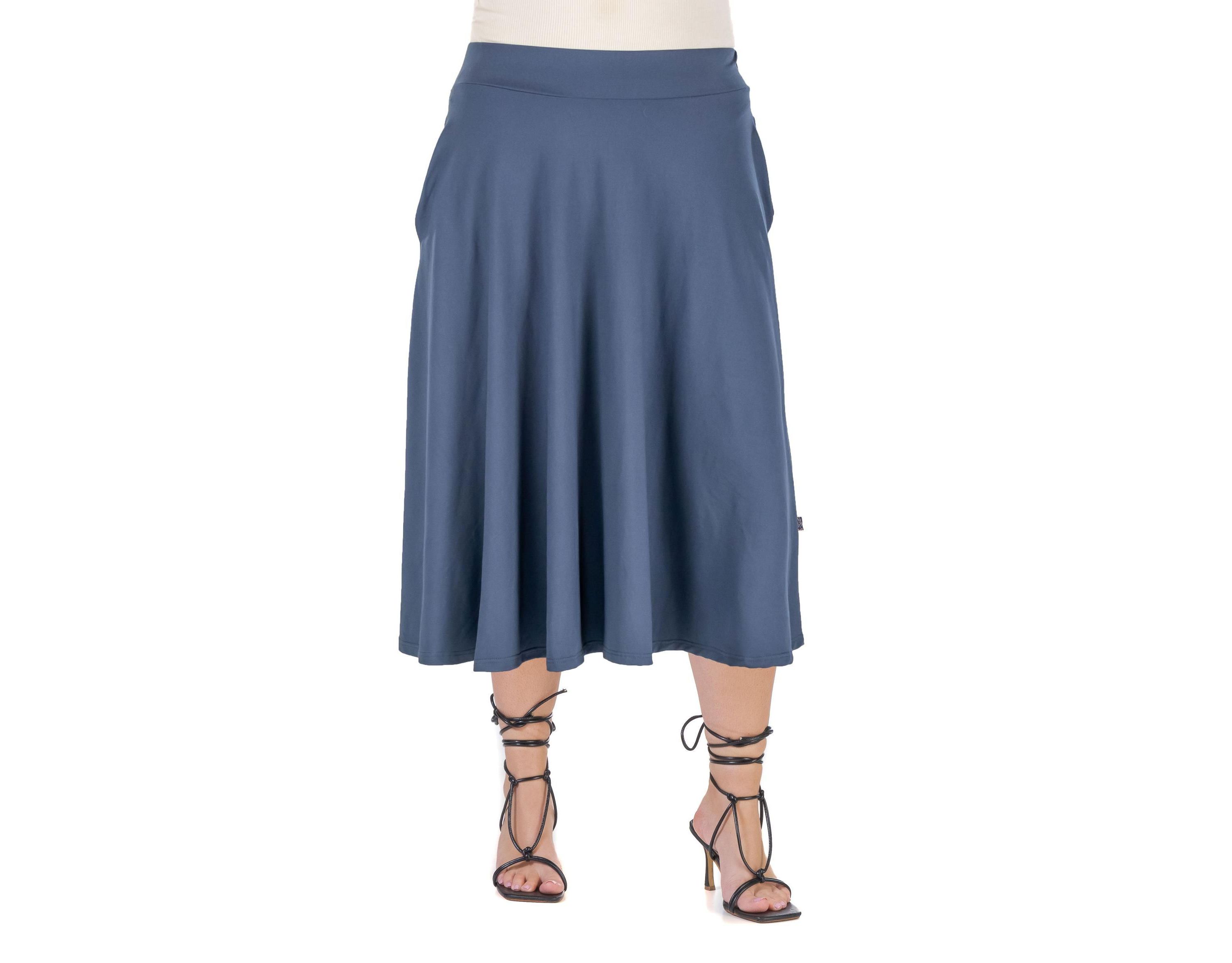 Elastic Waist Pleated Pocket Plus Size Midi Skirt