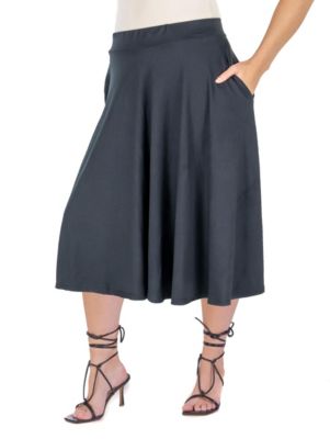 Elastic Waist Pleated Pocket Plus Midi Skirt