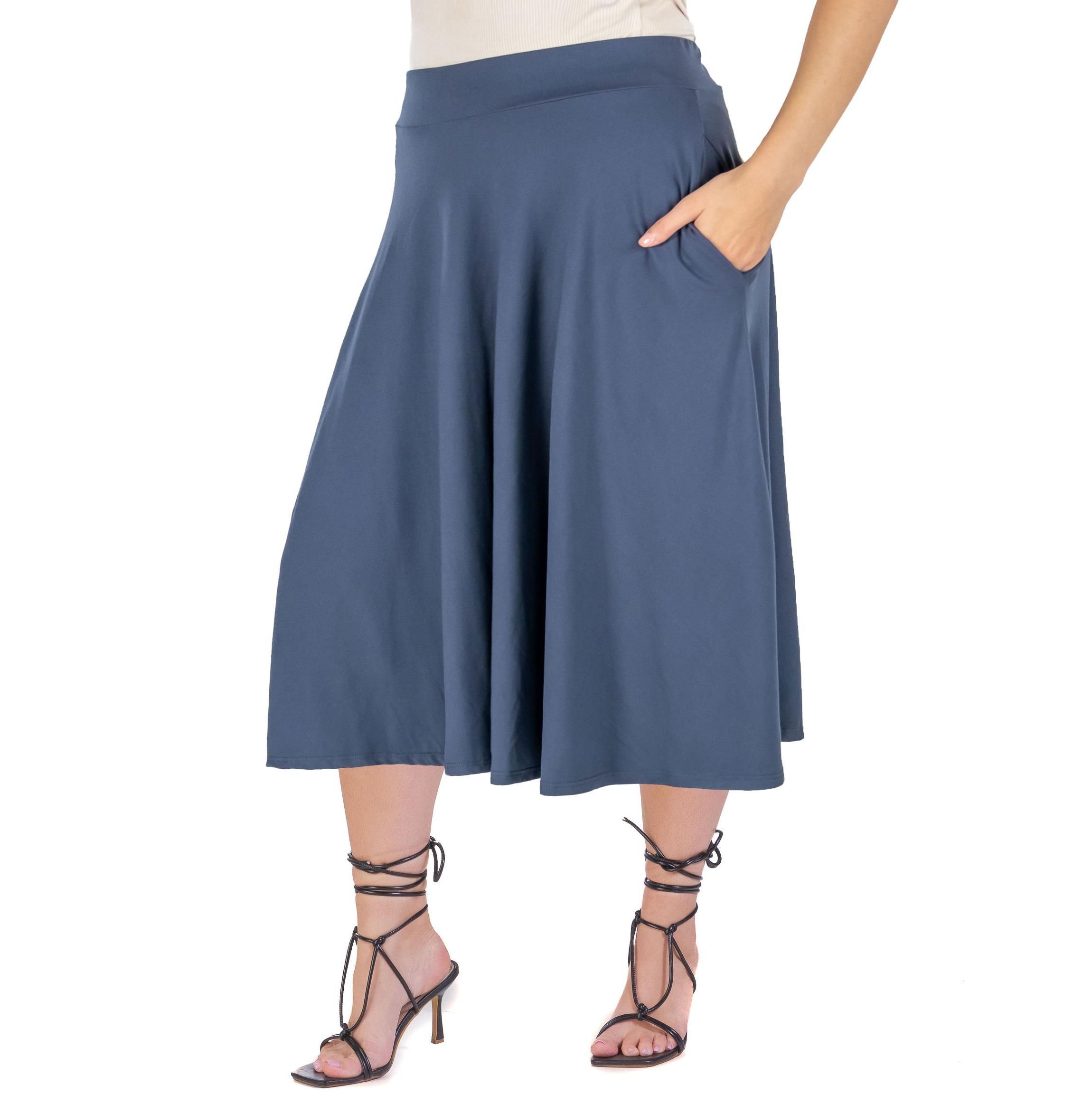 Elastic Waist Pleated Pocket Plus Size Midi Skirt