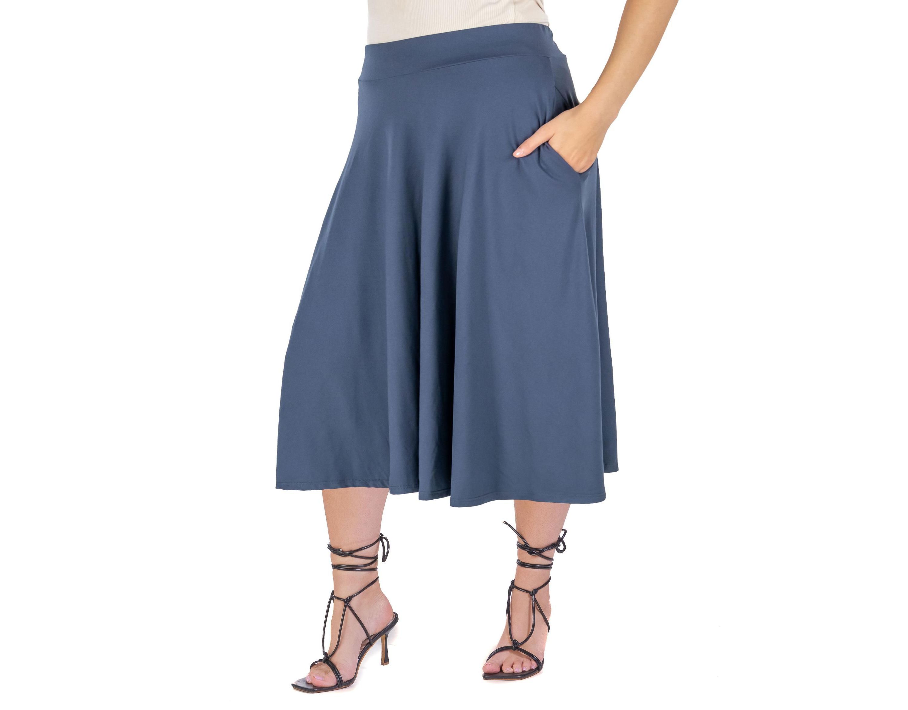 Elastic Waist Pleated Pocket Plus Size Midi Skirt