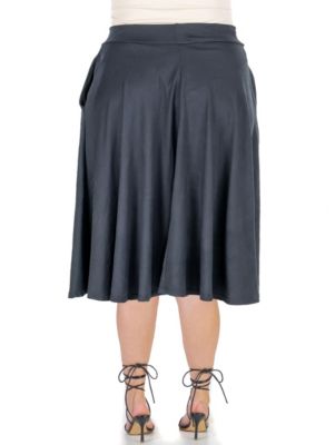 Elastic Waist Pleated Pocket Plus Midi Skirt