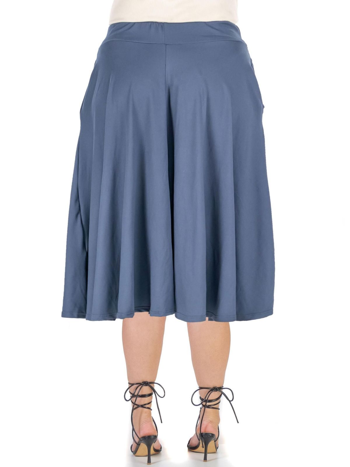 Elastic Waist Pleated Pocket Plus Size Midi Skirt