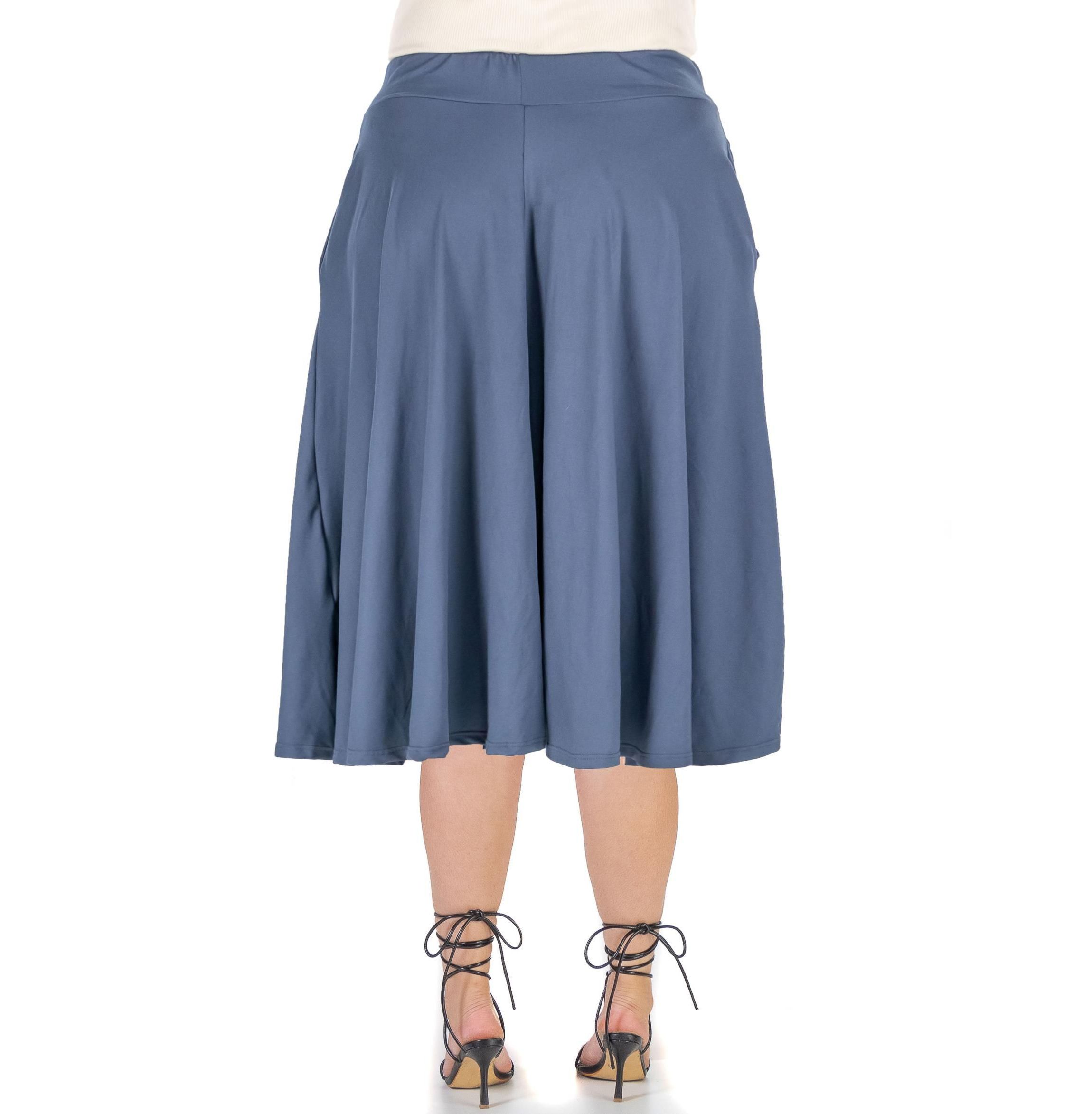 Elastic Waist Pleated Pocket Plus Size Midi Skirt