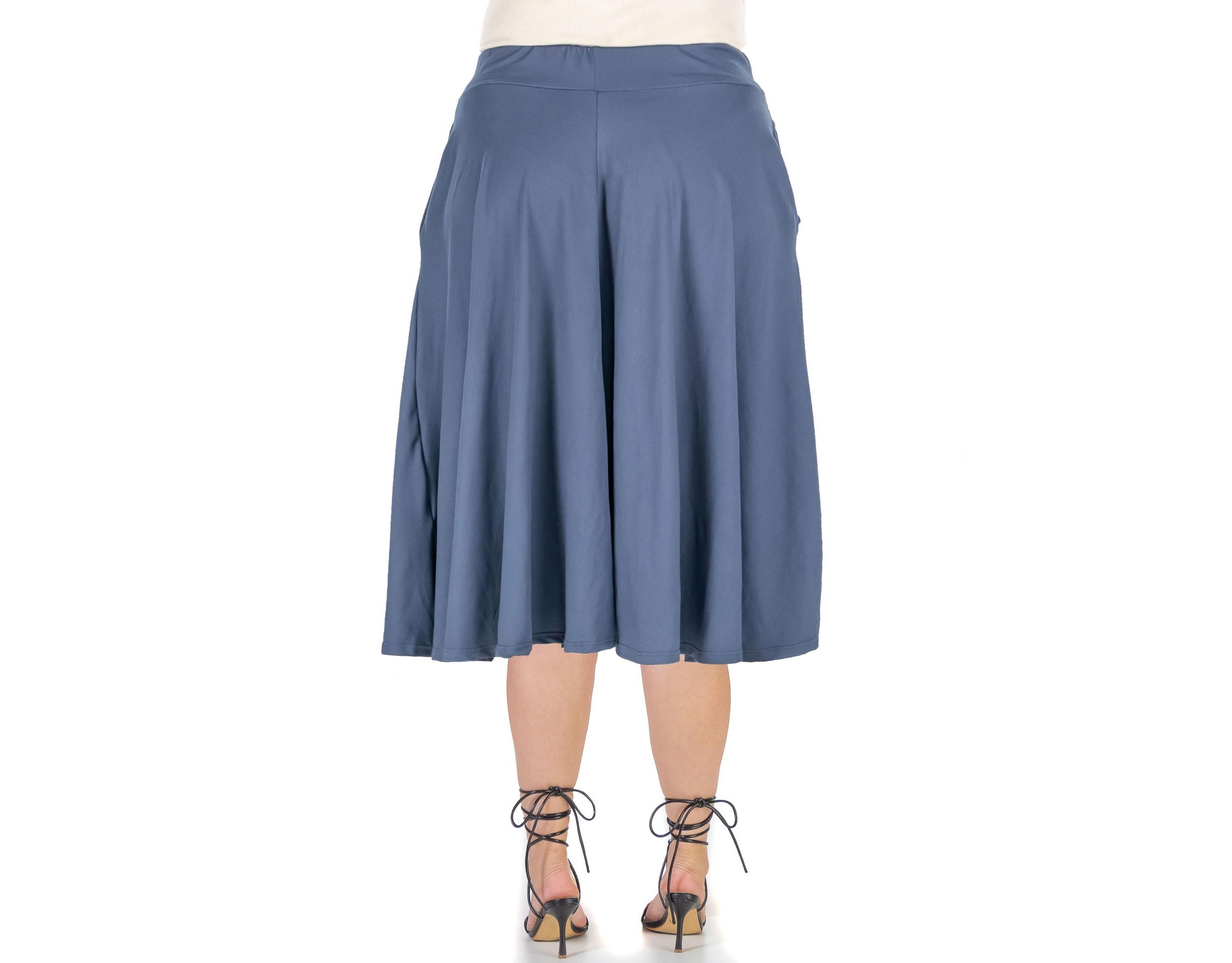 Elastic Waist Pleated Pocket Plus Size Midi Skirt