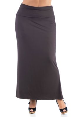 24seven Comfort Apparel Women's Plus Size Comfortable Foldover Maxi Skirt