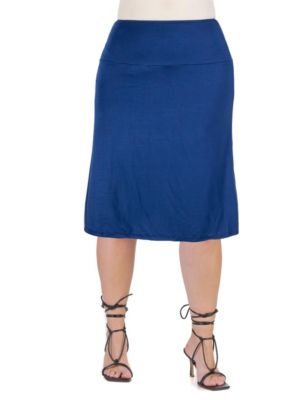 24seven Comfort Apparel Women's A Line Elastic Waist Knee Length Plus size Skirt