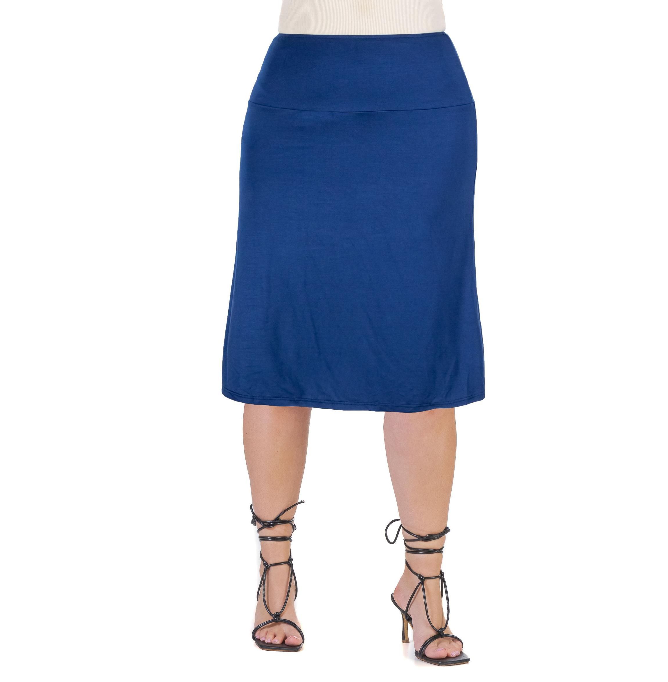 A Line Elastic Waist Knee Length Plus size Skirt