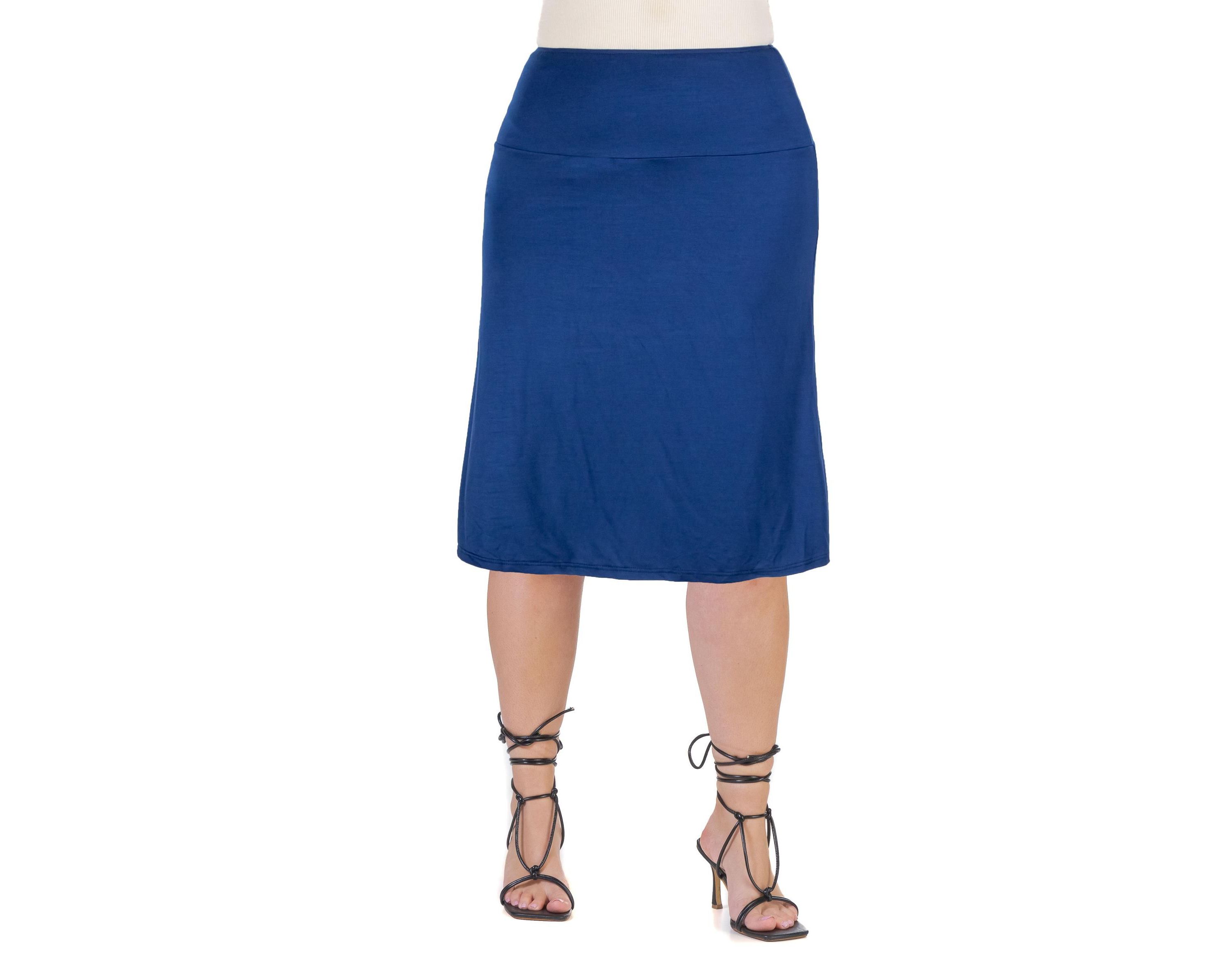 A Line Elastic Waist Knee Length Plus size Skirt