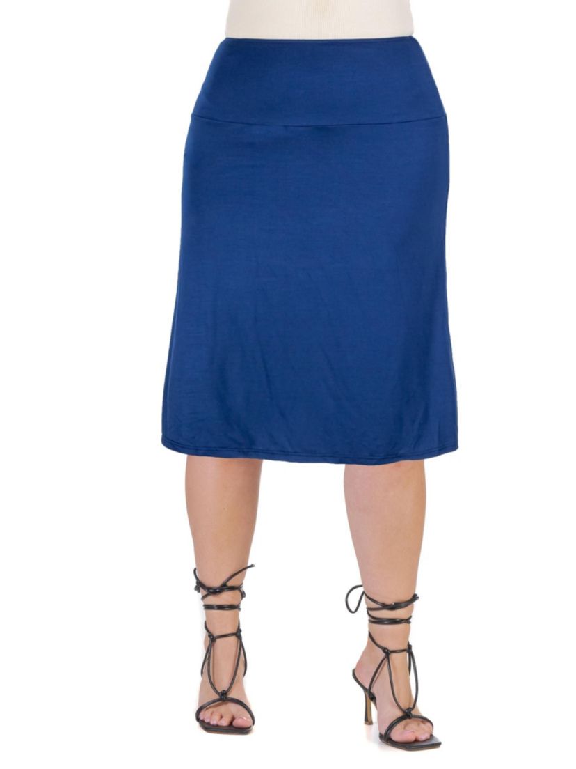 A Line Elastic Waist Knee Length Plus size Skirt