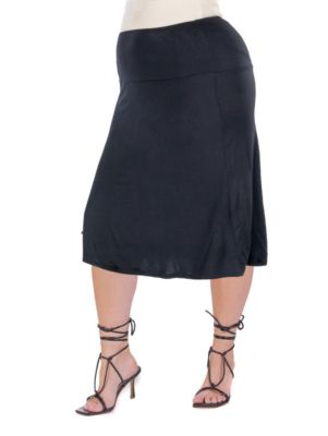 A Line Elastic Waist Knee Length Plus Skirt