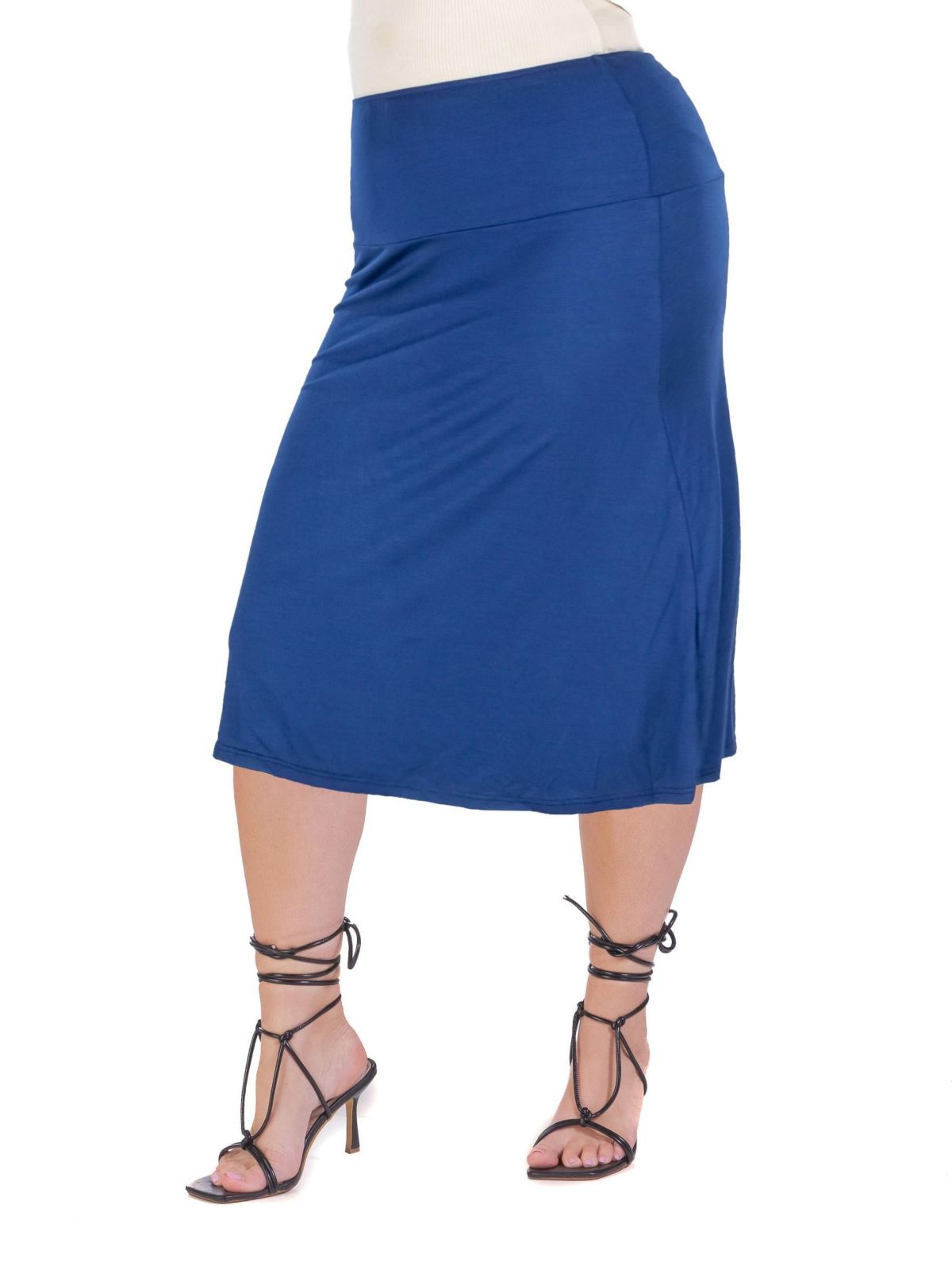 A Line Elastic Waist Knee Length Plus size Skirt