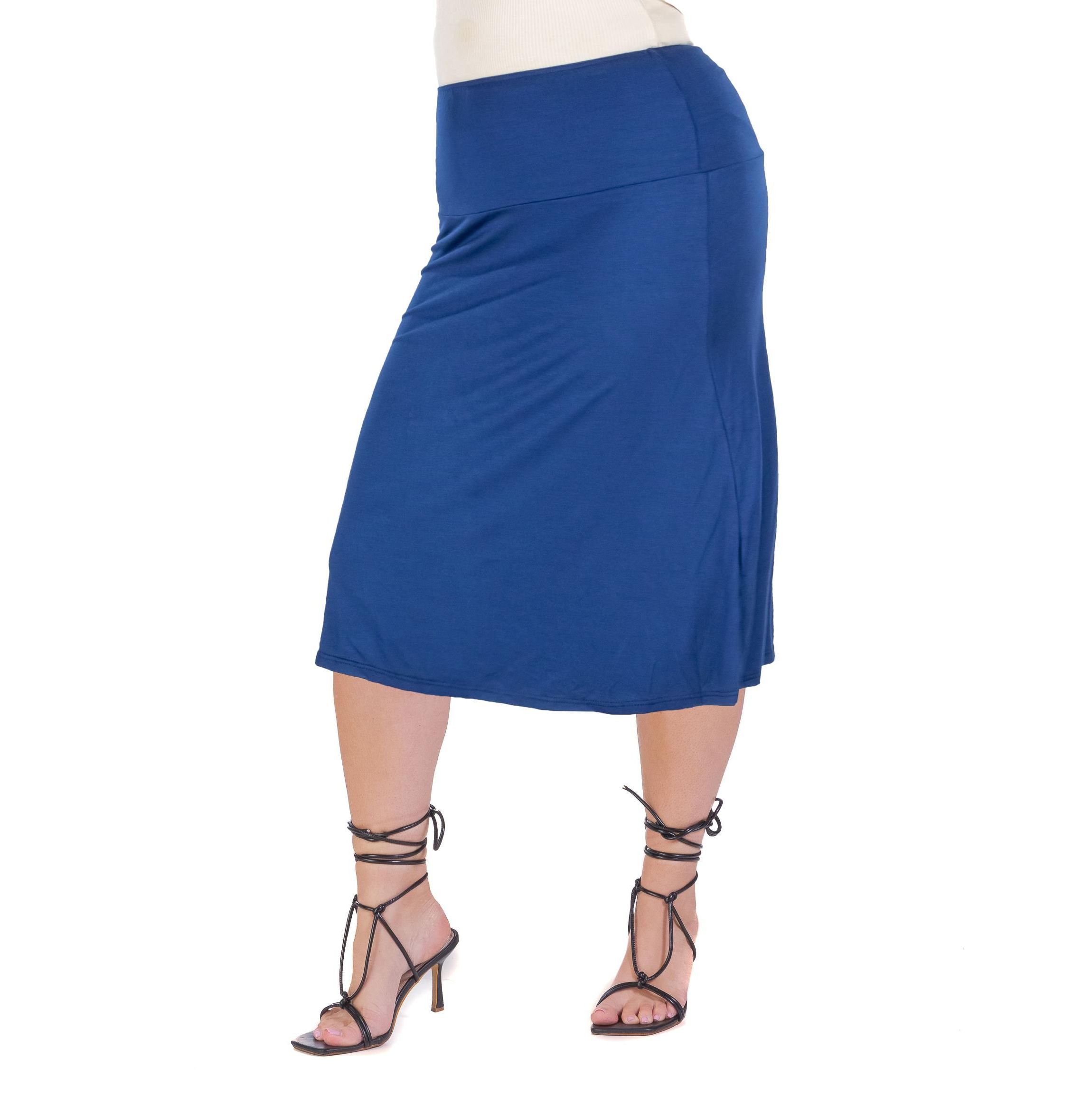 A Line Elastic Waist Knee Length Plus size Skirt