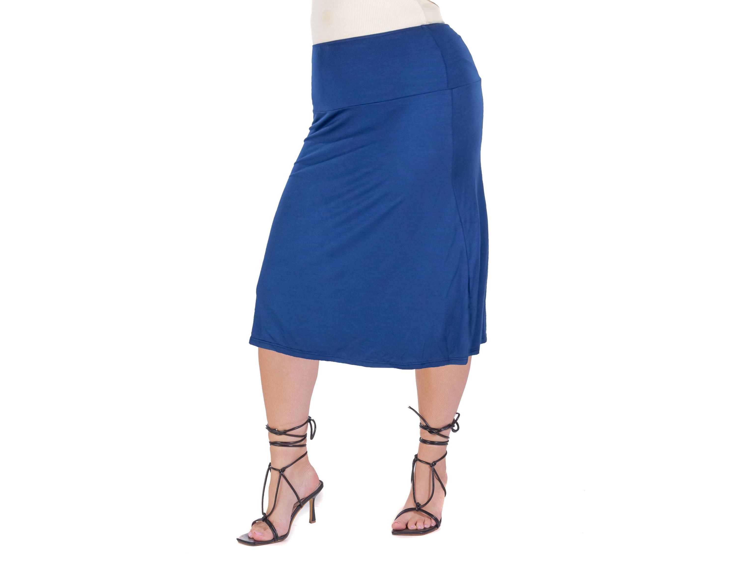A Line Elastic Waist Knee Length Plus size Skirt