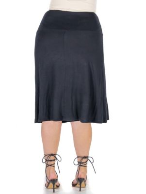 A Line Elastic Waist Knee Length Plus Skirt