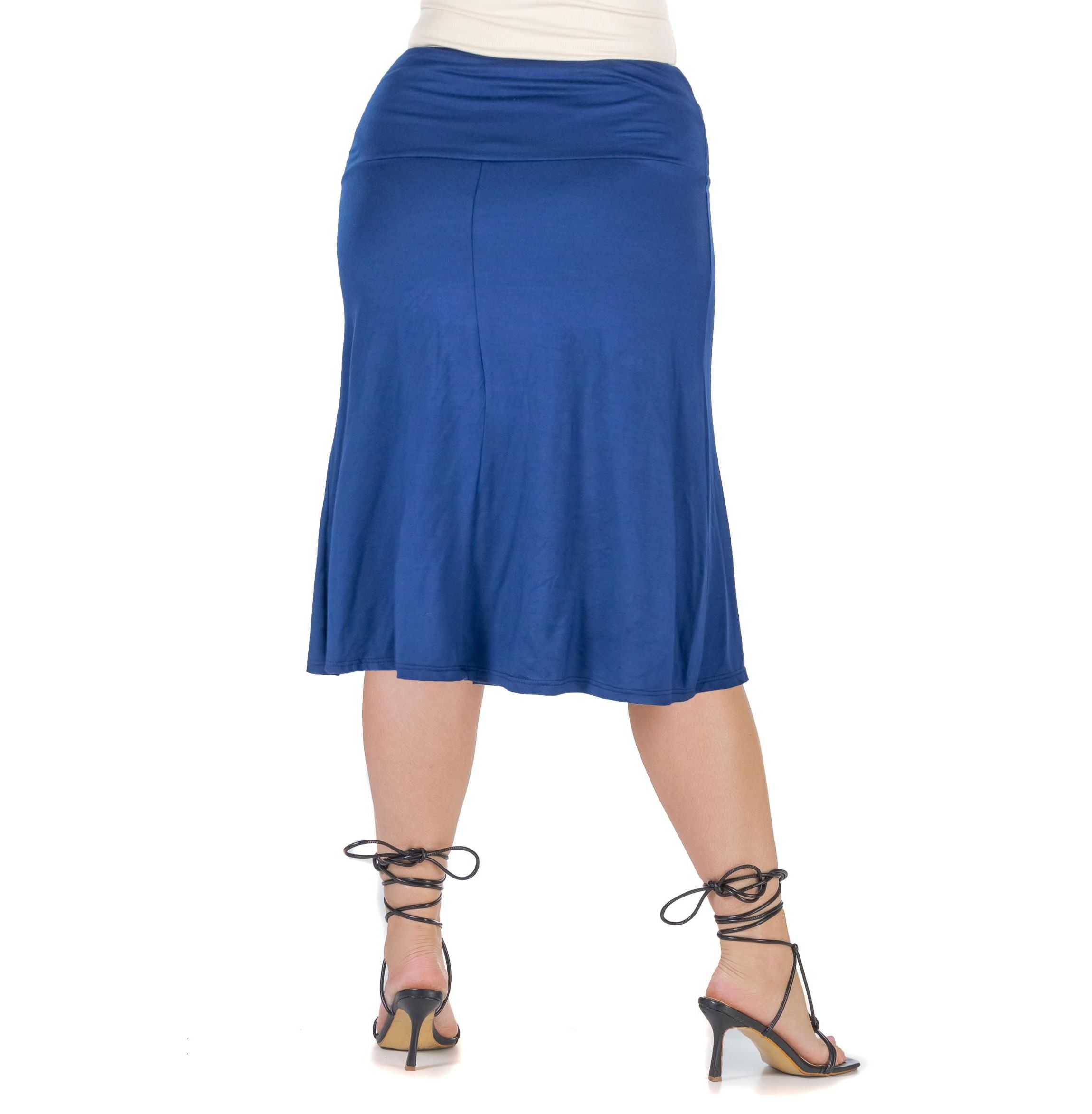 A Line Elastic Waist Knee Length Plus size Skirt