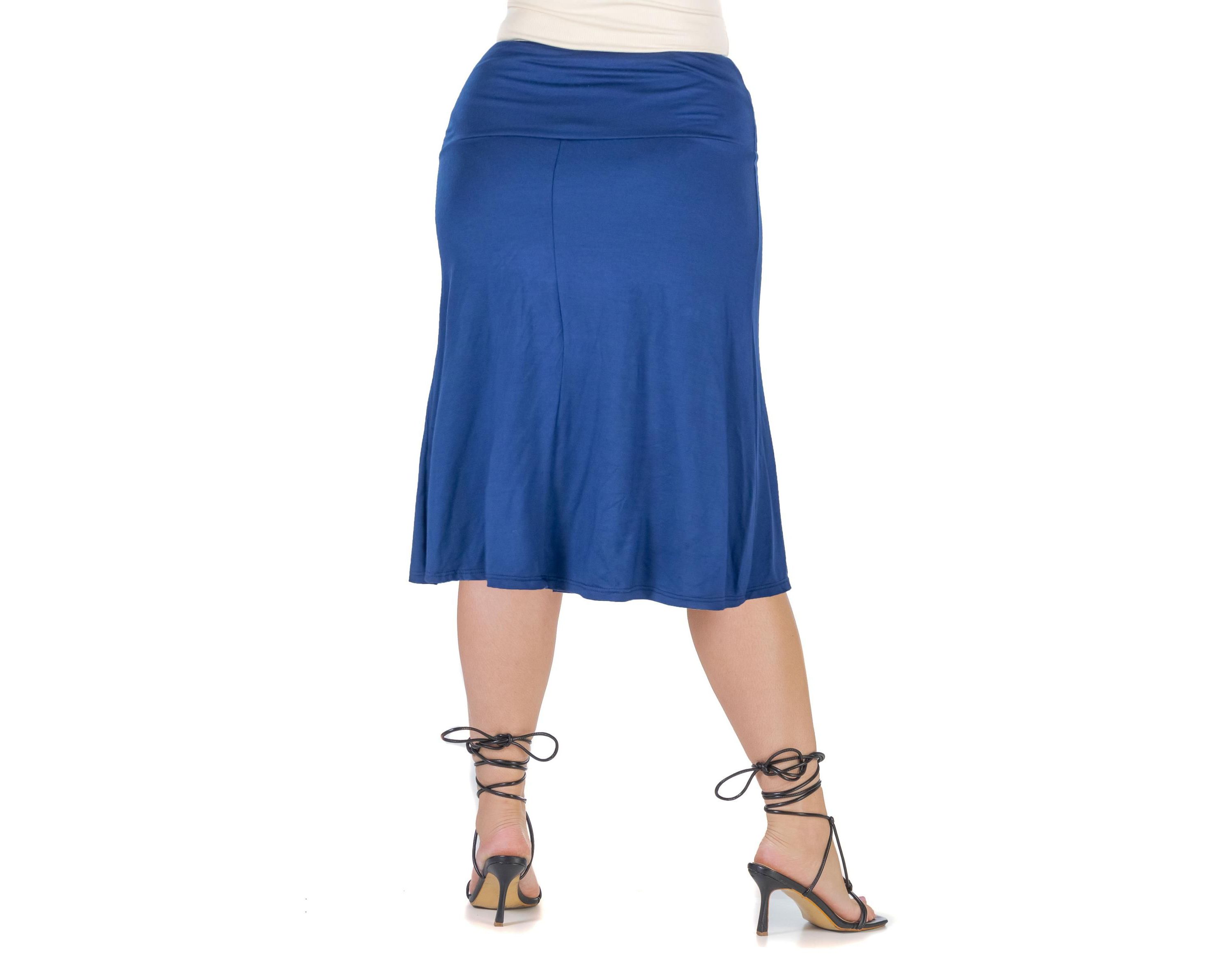 A Line Elastic Waist Knee Length Plus size Skirt