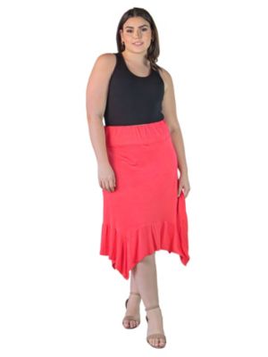 24seven Comfort Apparel Women's Plus Size Knee Length Elastic Waist Skirt
