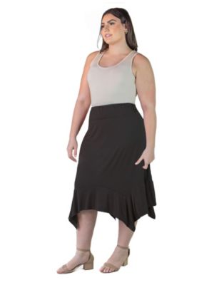 Plus Knee Length Elastic Waist Skirt