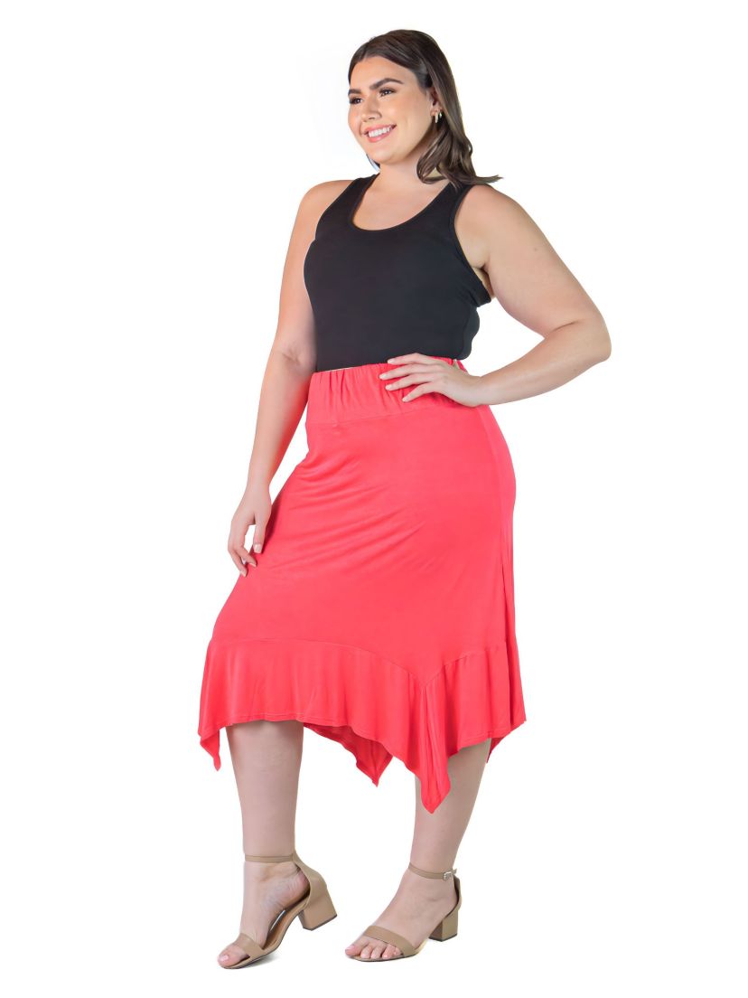 Plus Size Knee Length Elastic Waist Skirt