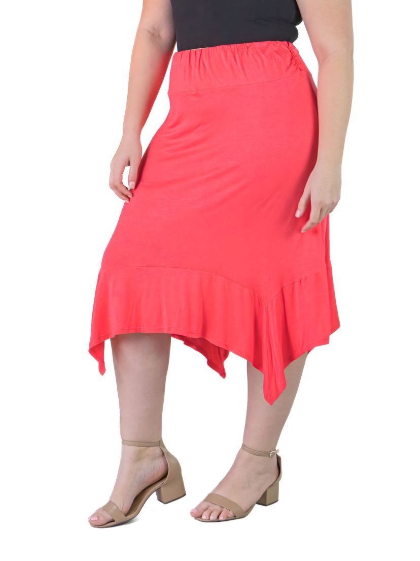 Plus Size Knee Length Elastic Waist Skirt