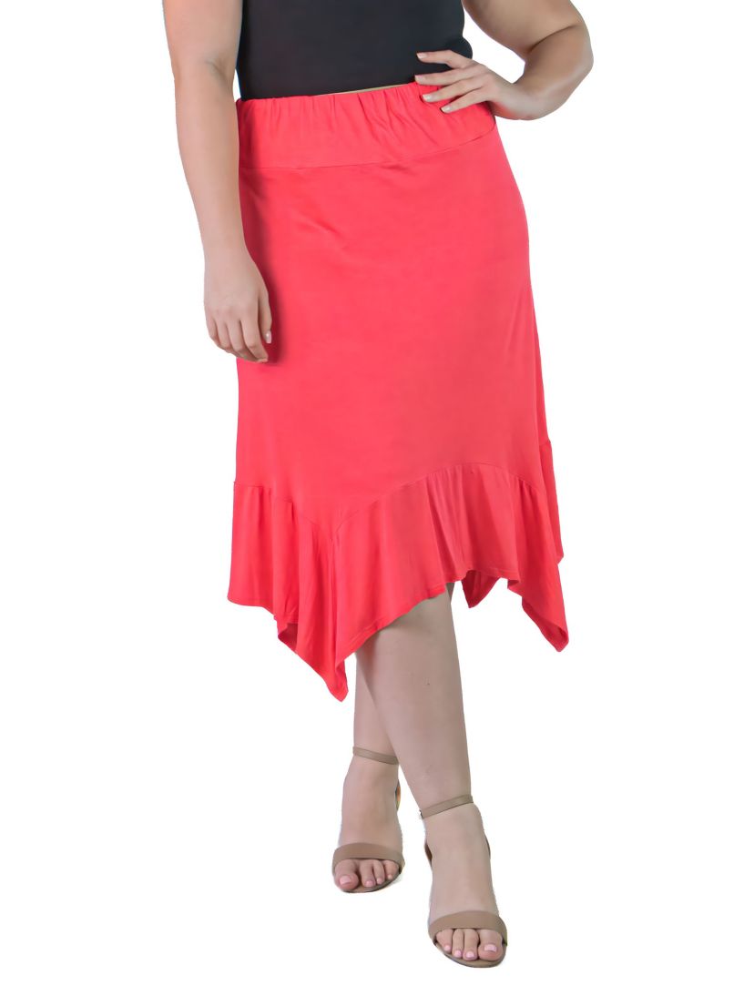 Plus Size Knee Length Elastic Waist Skirt