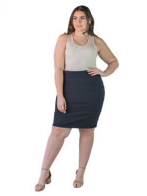 Plus Elastic Waist Knee Length Pencil Skirt