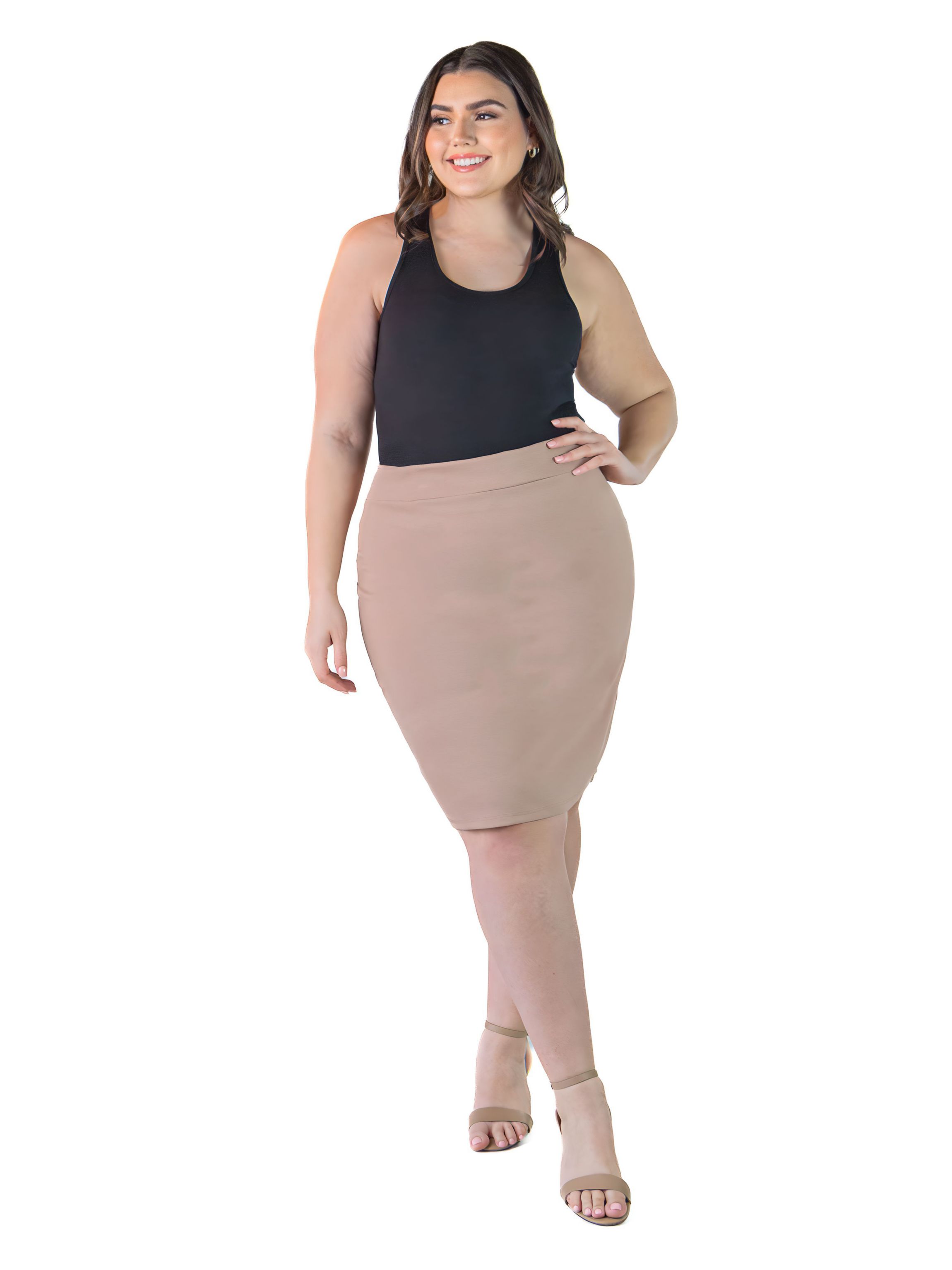 Plus Size Elastic Waist Knee Length Pencil Skirt