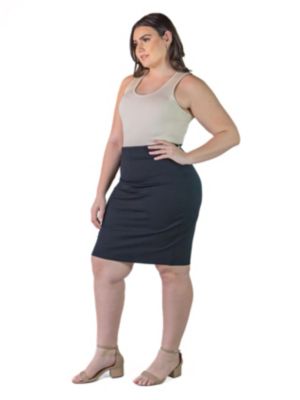 Plus Elastic Waist Knee Length Pencil Skirt