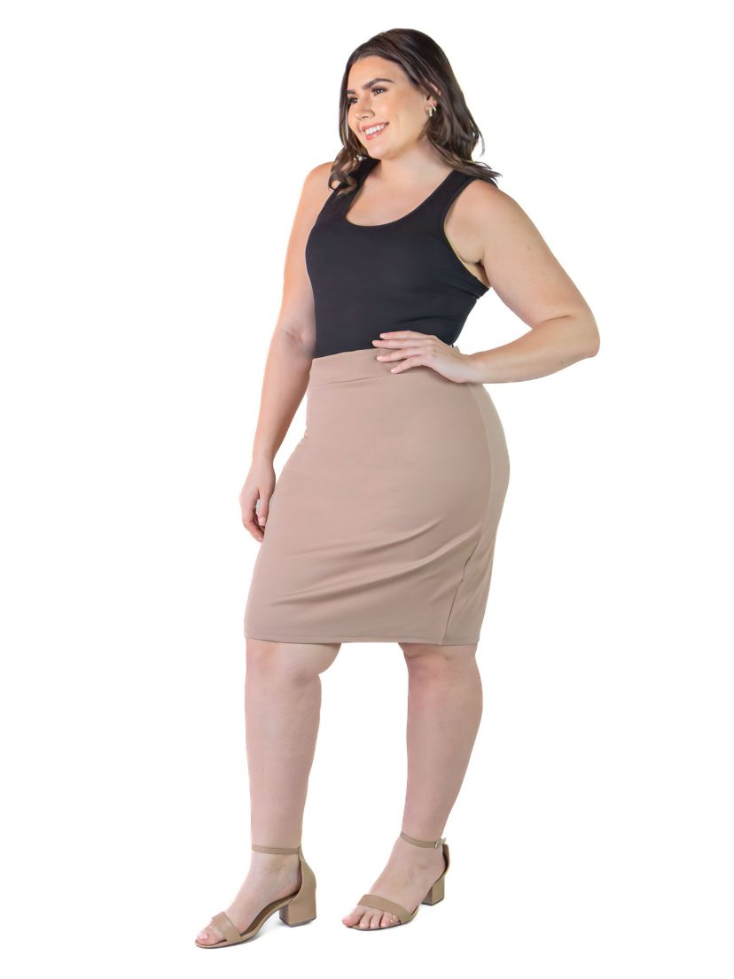 Plus Size Elastic Waist Knee Length Pencil Skirt