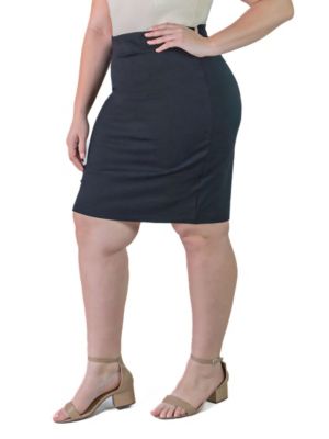 Plus Elastic Waist Knee Length Pencil Skirt