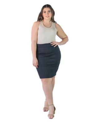 Plus Elastic Waist Knee Length Pencil Skirt