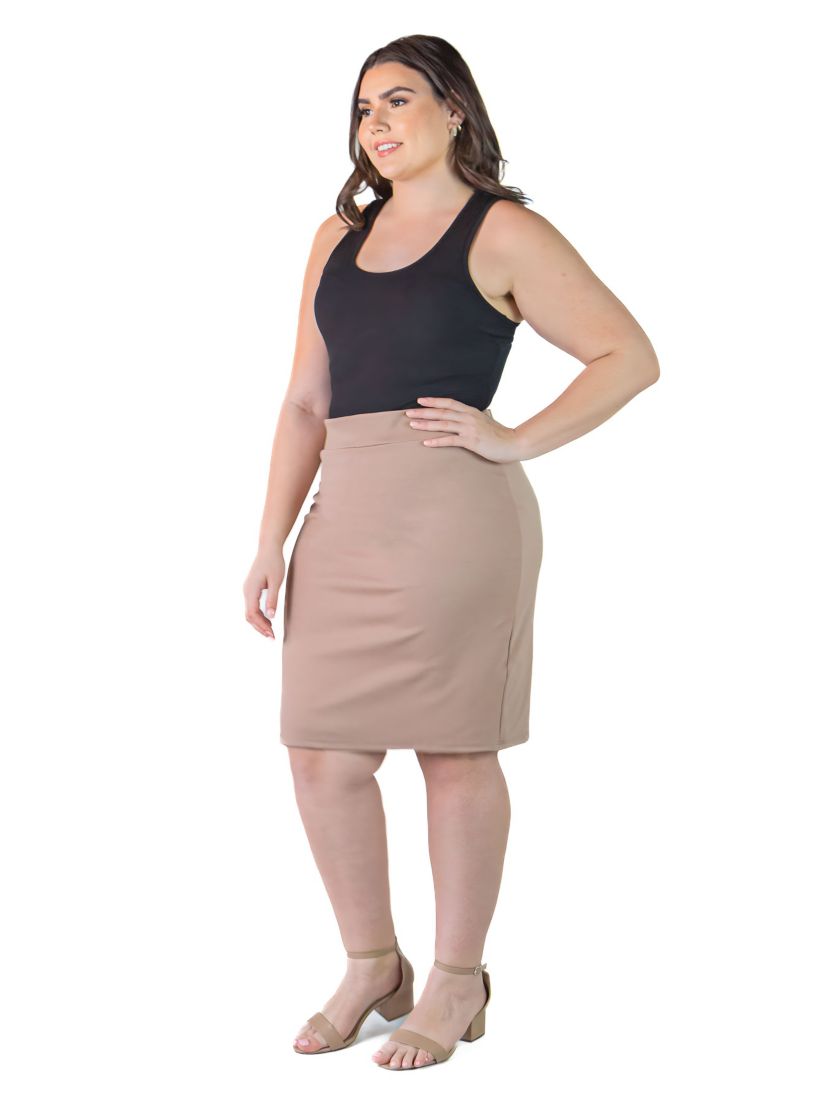 Plus Size Elastic Waist Knee Length Pencil Skirt