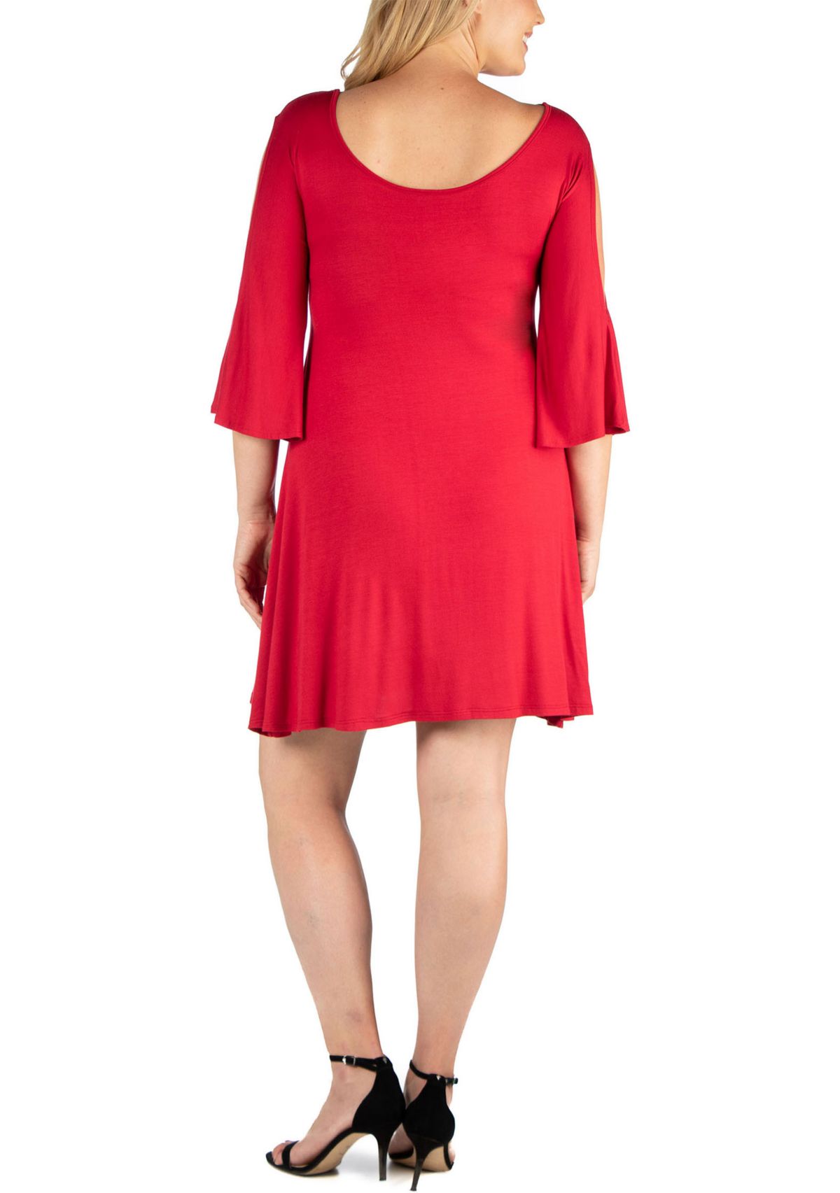 Plus Size Criss Cross Scoop Neckline Cold Shoulder Dress