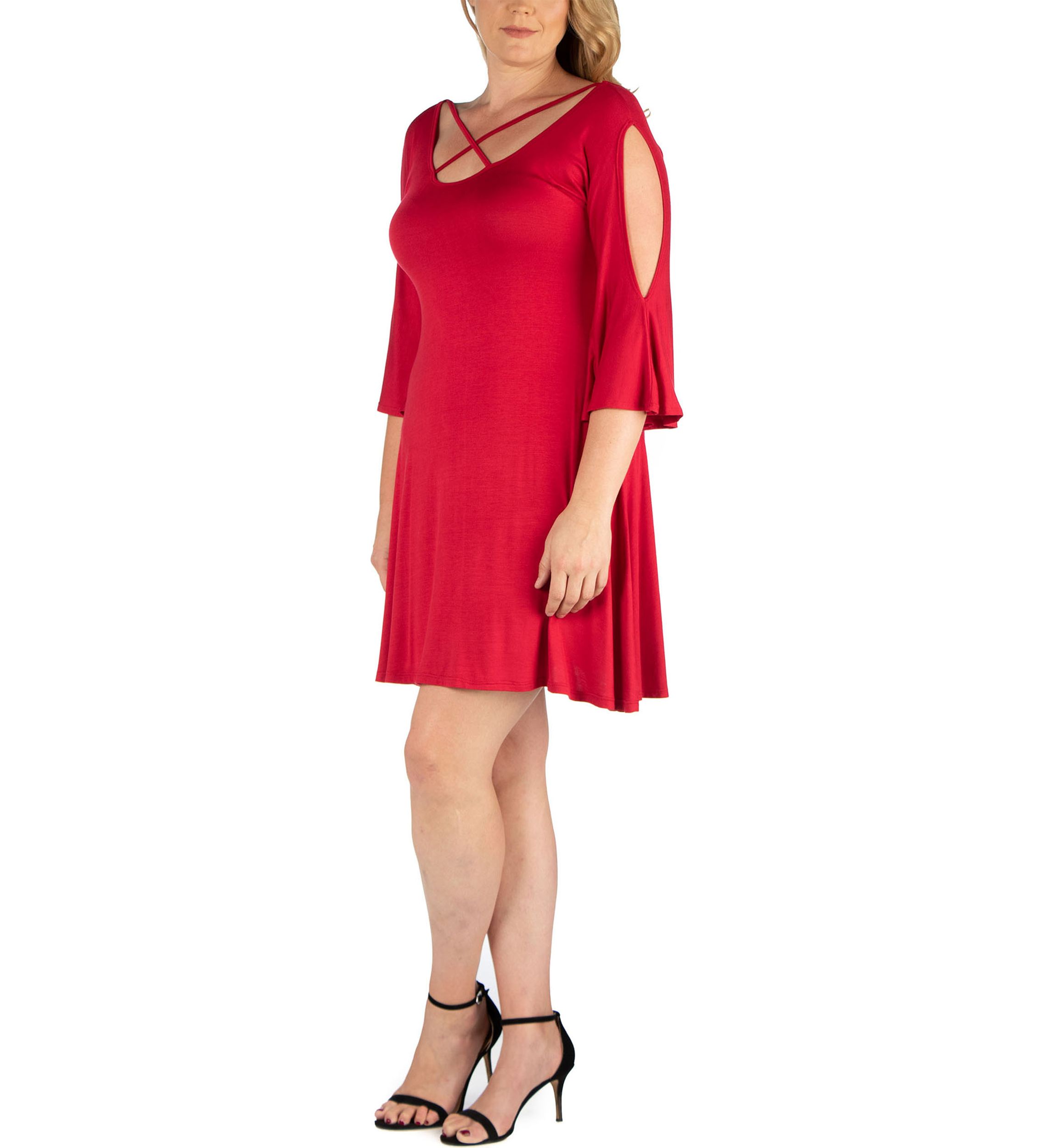 Plus Size Criss Cross Scoop Neckline Cold Shoulder Dress