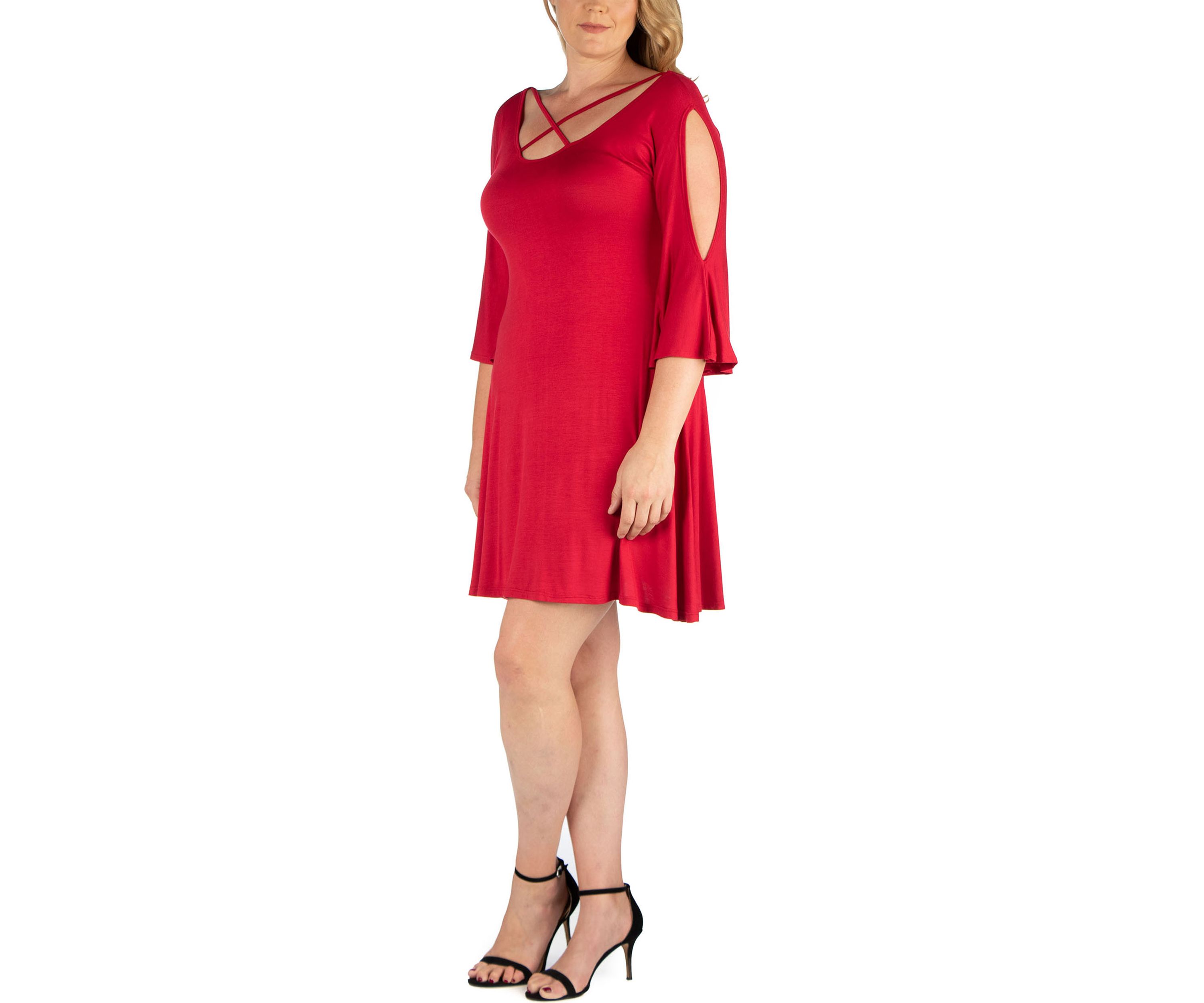 Plus Size Criss Cross Scoop Neckline Cold Shoulder Dress