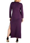 Plus Size Long Sleeve Side Slit Fitted Black Maxi Dress