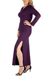Plus Size Long Sleeve Side Slit Fitted Black Maxi Dress