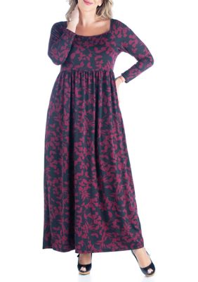 24SEVEN COMFORT APPAREL スリーブ ドレス 長袖 ミディドレス 【 Plus Size Long Sleeve Fit And  Flare Midi Dress 】 Brown 最高品質