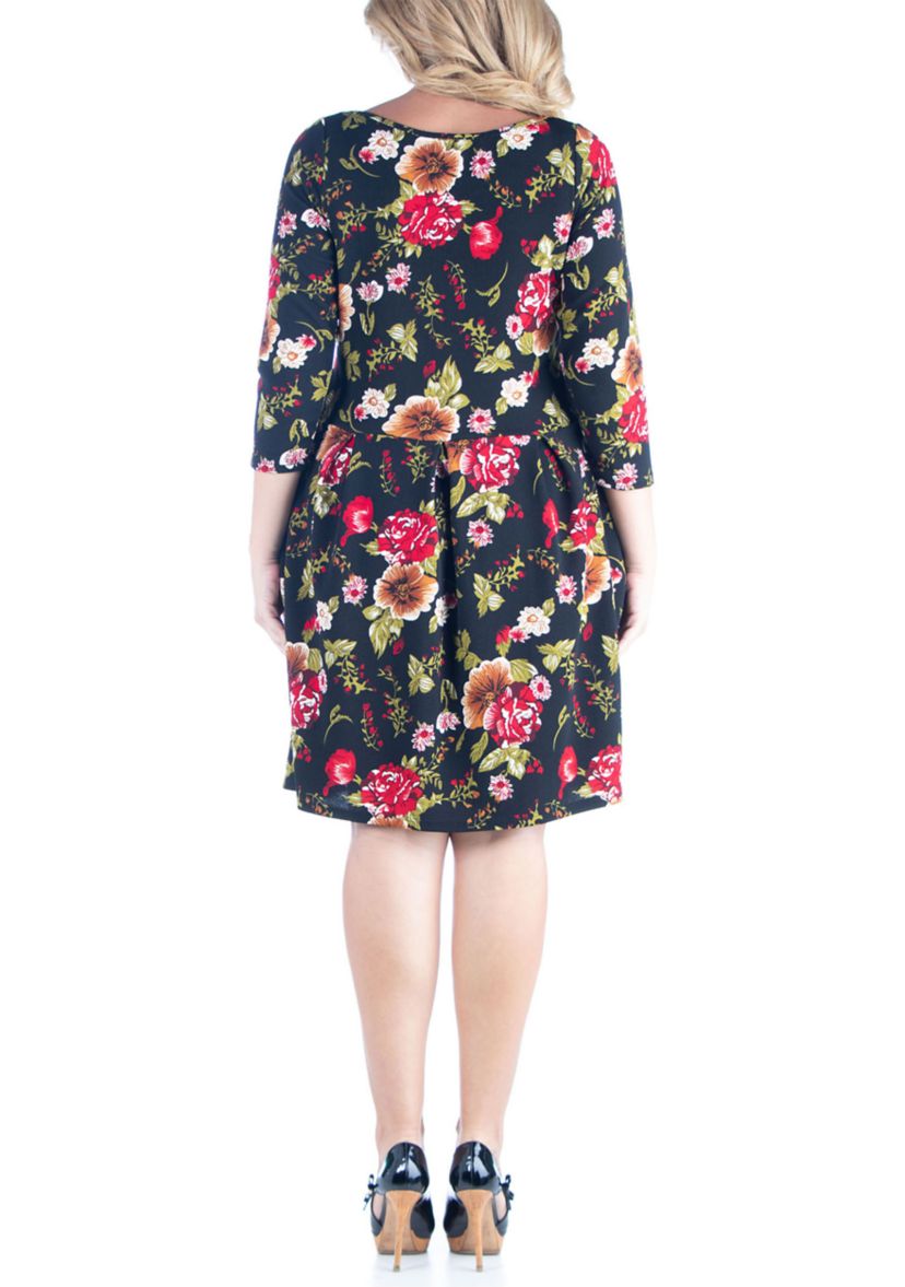 Plus Size Print Knee Length Fit and Flare Pocket Dress